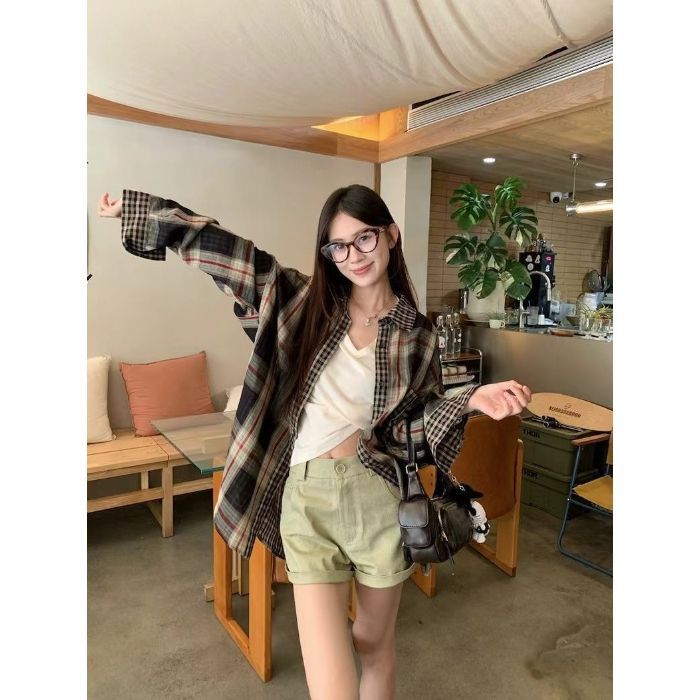 [Original Fabric, Original Craftsmanship] Vintage Long-Sleeved Plaid Shirt Jacket For Women, 2025 Model, Maillard - Image 1